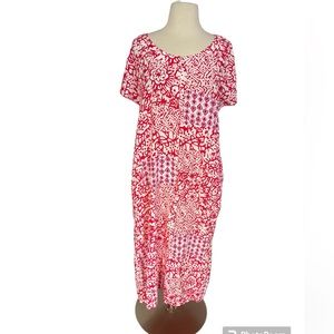 Patio Casuals by Cabernet Batik Pink White Dress Long Muu Lounge House Rayon S